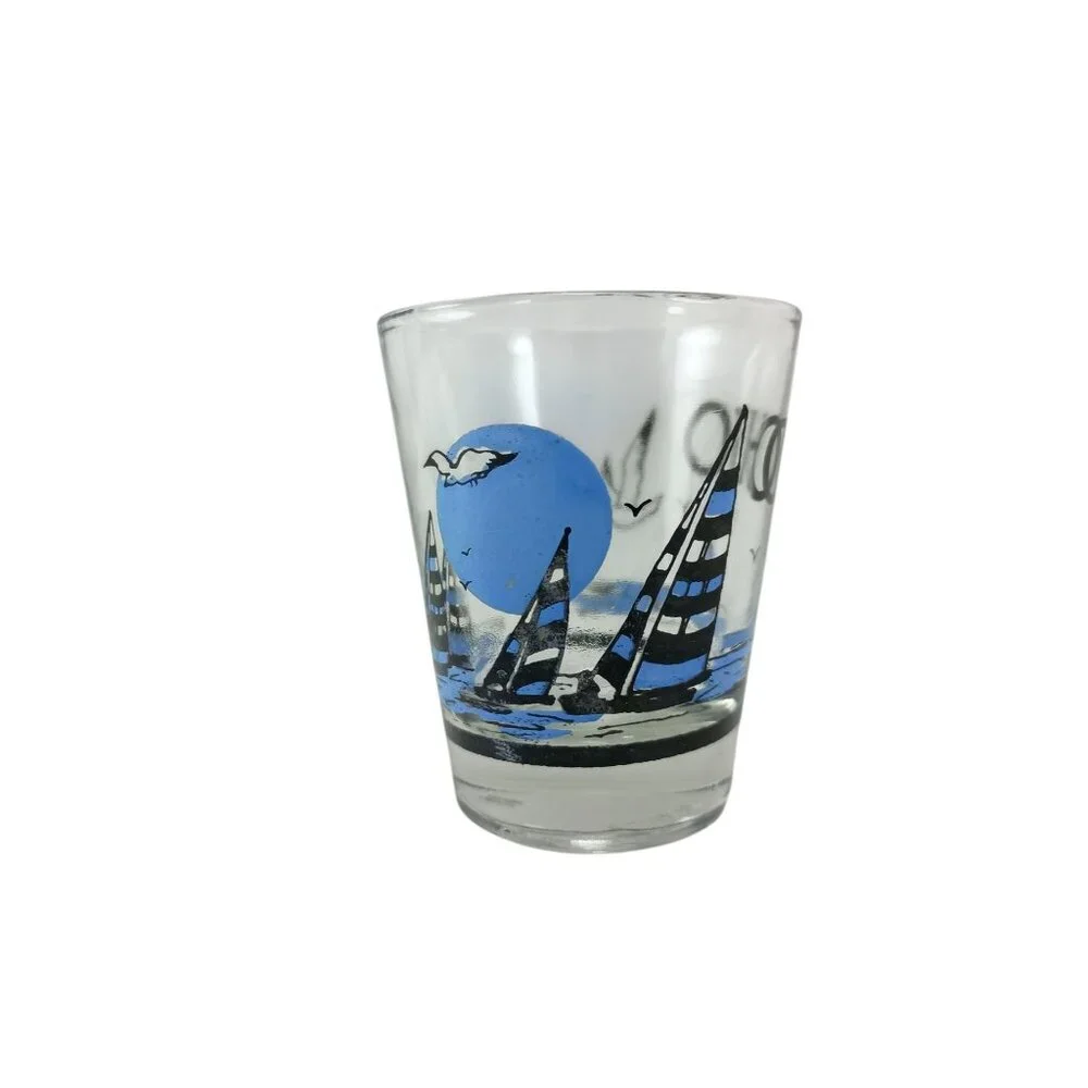 OHIO Sailboat Scene On Shot Glass Vintage